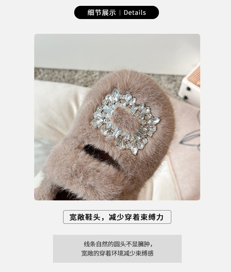 2025 Autumn Winter Children Warm Fur Shoes Fashion Rhinestone Moccasins Flats Outwear Girls Shoes Khaki, Beige, White