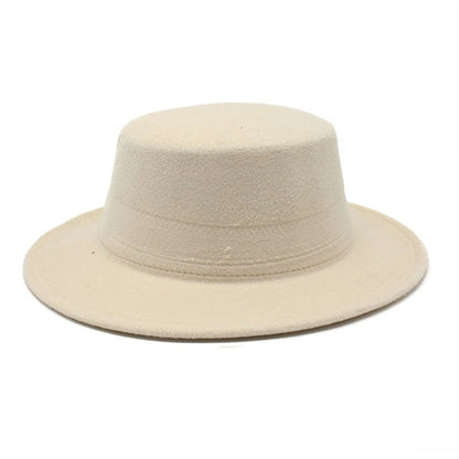 Autumn Winter Kids Felted Fedoras Hats for Boys Girls Solid Imitation Woolen Flat top Jazz Caps Childs Formal Dress Hats