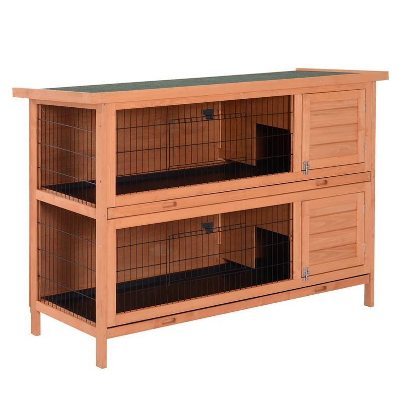 54" 2-Story Large Rabbit Hutch Bunny Cage Wooden Pet House Small Animal Habitat with Lockable Doors Leak-Proof Tray and