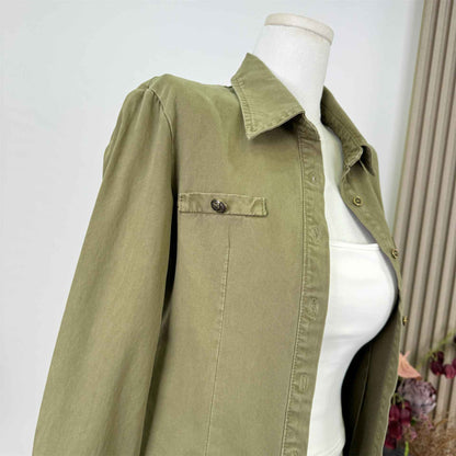 Vintage Distressed Denim Shirt Women's Top Shoulder Flip Collar Long Sleeve V-neck Coat Autumn Initial Old Money Style