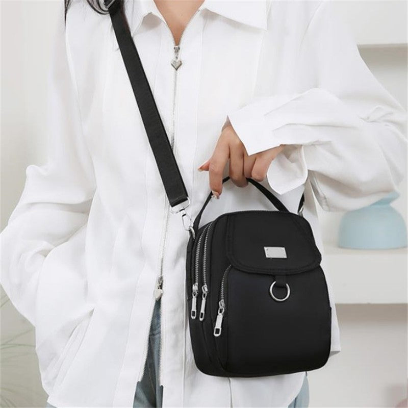 Lightweight Nylon Women's Crossbody Bag, Casual Mini Handbag with Multiple Zip Pouch, Chic Design Shoulder Bag for Everyday Use