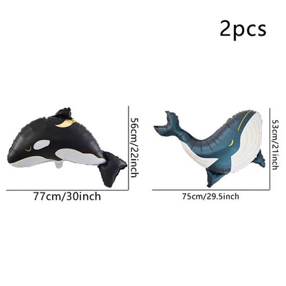 2 Blue/Black Whale Foil Balloons, Birthday Party Atmosphere Decoration, Ocean-Themed Event Gift Props, Indoor and Outdoor Room D