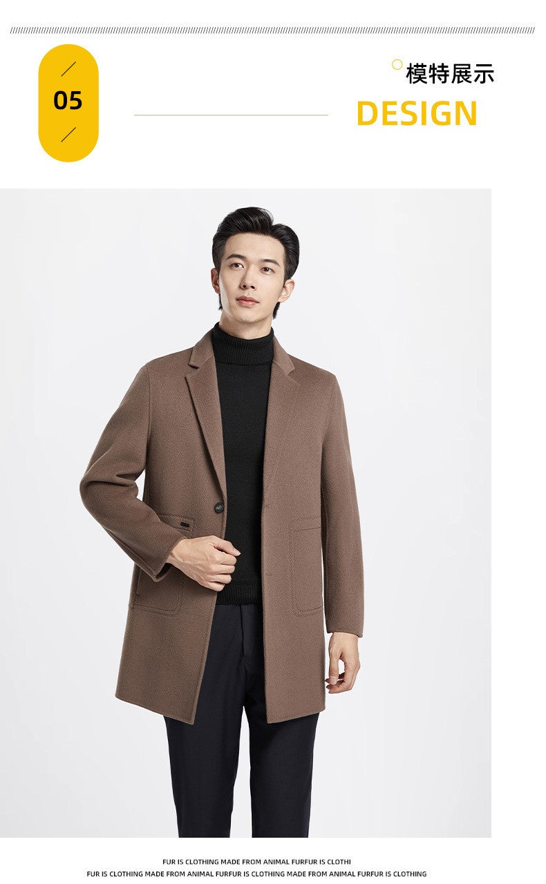 Men's 100% Wool Blend Overcoat - British-Inspired Mid-Length Trench Coat for All-Weather Smart Casual Wear