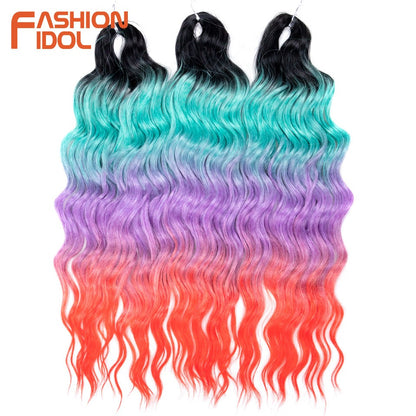 FASHION IDOL Cabelo de Crochê Torção Laranja Extensões de Cabelo Trançado de Onda Profunda Sintética Cabelo Onda de Água 24 Polegadas Fibra Resistente ao Calor