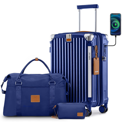 Conjuntos de Bagagem Joyway 3 Peças, Malas Expansíveis com Porta-Copos Inteligente e Porta USB, Malas Rígidas de Bordo e Despachadas com Cadeado TSA