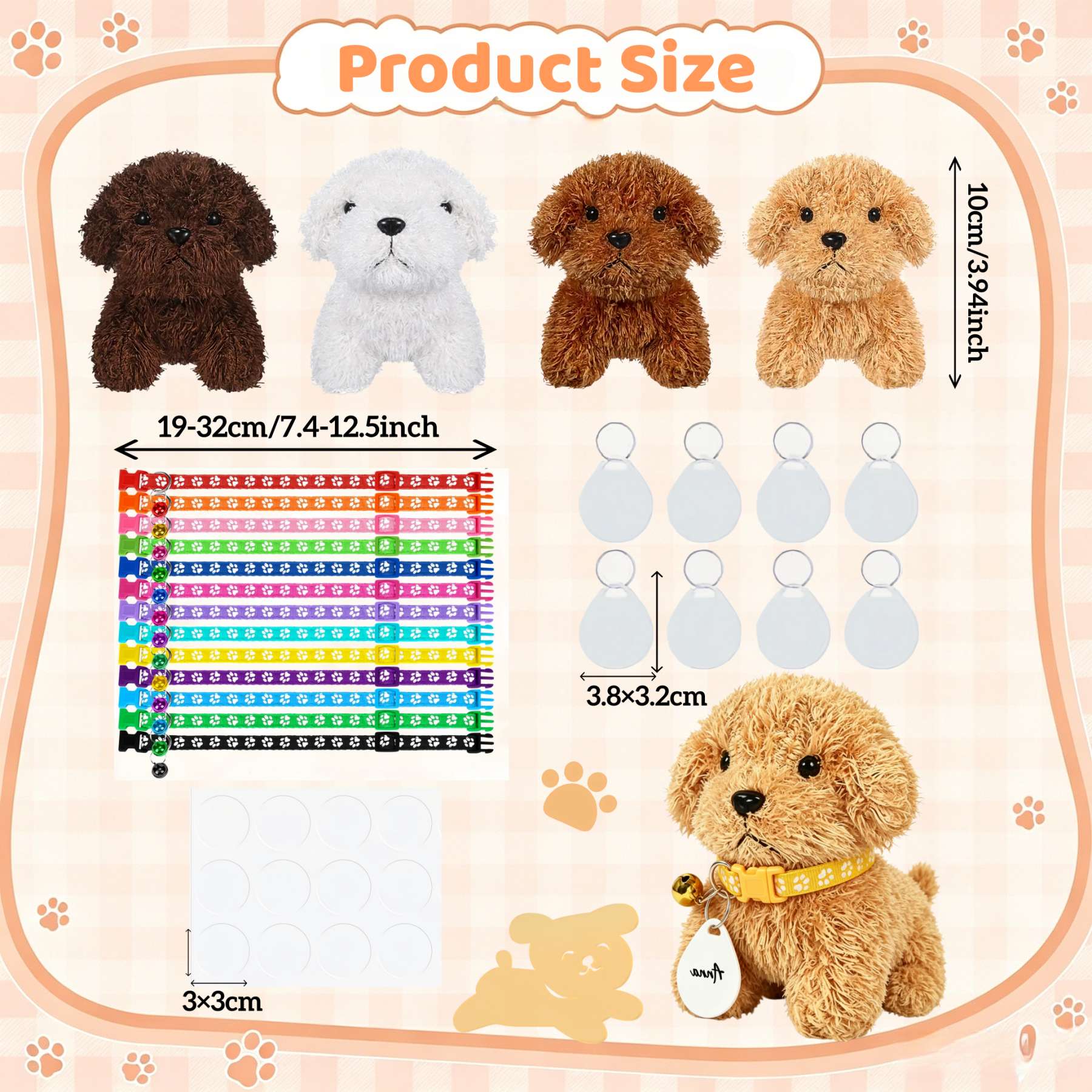 8-24Set Adopt a Puppy Party Favors Teddy Dog Bulk Adjustable Dog Collars with ID Card for Kids Toys Graduation Birthday Gifts