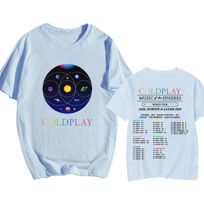Cold-play Music of The Spheres World Tour 2025 Tshirts Cotton Tees Heavy Mental Fashion Graphic T-shirt Short Sleeve Unisex Tops