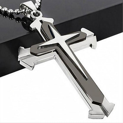 2025 Novo Colar com Pingente Cruz para Homens Simples Legal Zircônia Ouro Preto Corrente de Aço Inoxidável Joia Hip Hop Punk Presente