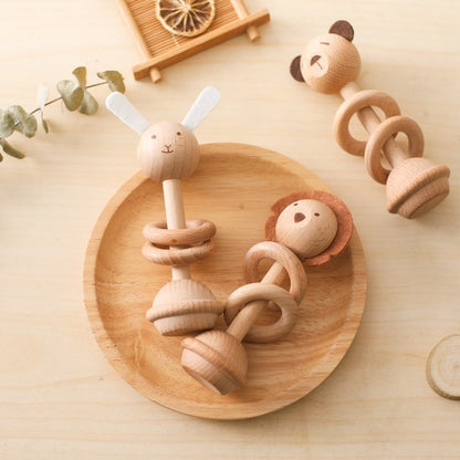 Wooden Animal Rattle Toys for Newborn Wooden Teether Baby 0 12 Months Baby Accessory Cartoon Novel Baby Care Tools Teether Toys