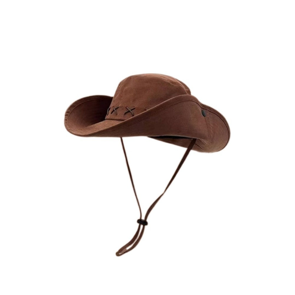 Breathable Western Cowboy Hat Adjustable Retro Wide Brim Sun Hat Mountaineering Anti UV Fisherman Sunshade Cap Unisex