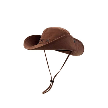 Breathable Western Cowboy Hat Adjustable Retro Wide Brim Sun Hat Mountaineering Anti UV Fisherman Sunshade Cap Unisex