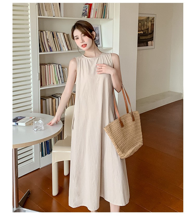 NYFS 2025 Summer New Korea Woman Dress Vestidos Robe Elbise Loose Plus Size Solid Sleeveless Backless Long Dress L-4XL