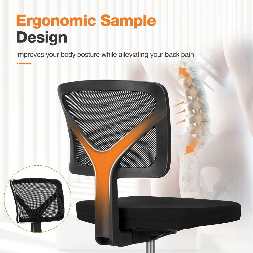 Cadeira de Escritório Ergonômica Giratória com Encosto Baixo, Rodas e Assento Confortável Sem Braços