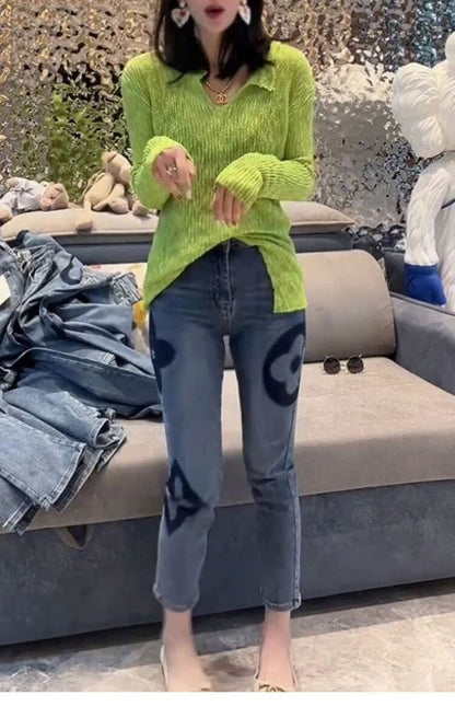 Trendy High Waist Slim Fit Denim Pants Women's Summer New Sle Elastic Straight Leg Jeans Cotton Stretch Denim Light Color