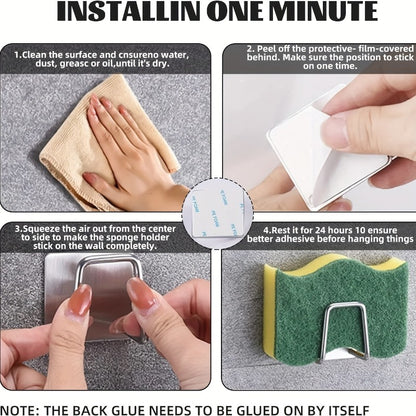 Kitchen Sponges Holder Stainless Steel Sink Shelf Adhesive Holders Drain Drying Rack Wall Hooks Accessories Storage Organizer