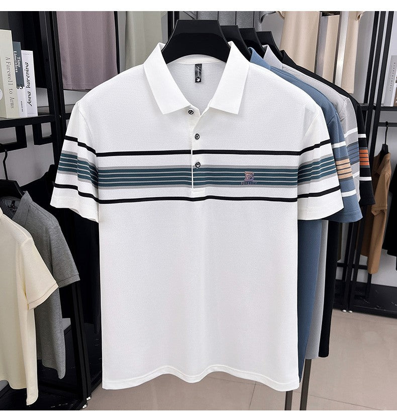 Advanced trend brand men's short sleeve polo shirt luxury striped summer breathable casual fashion letter embossed new T-shirt