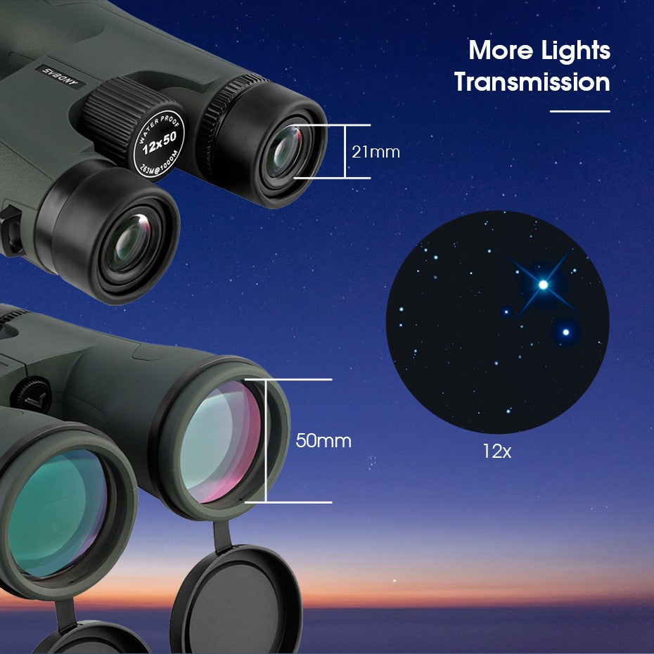 Binóculos Svbony SA203 Telescope 12x50 Profissional Poderoso BAK4 IPX7 À Prova D'Água Equipamento de Camping para Observação de Pássaros Observação de Estrelas