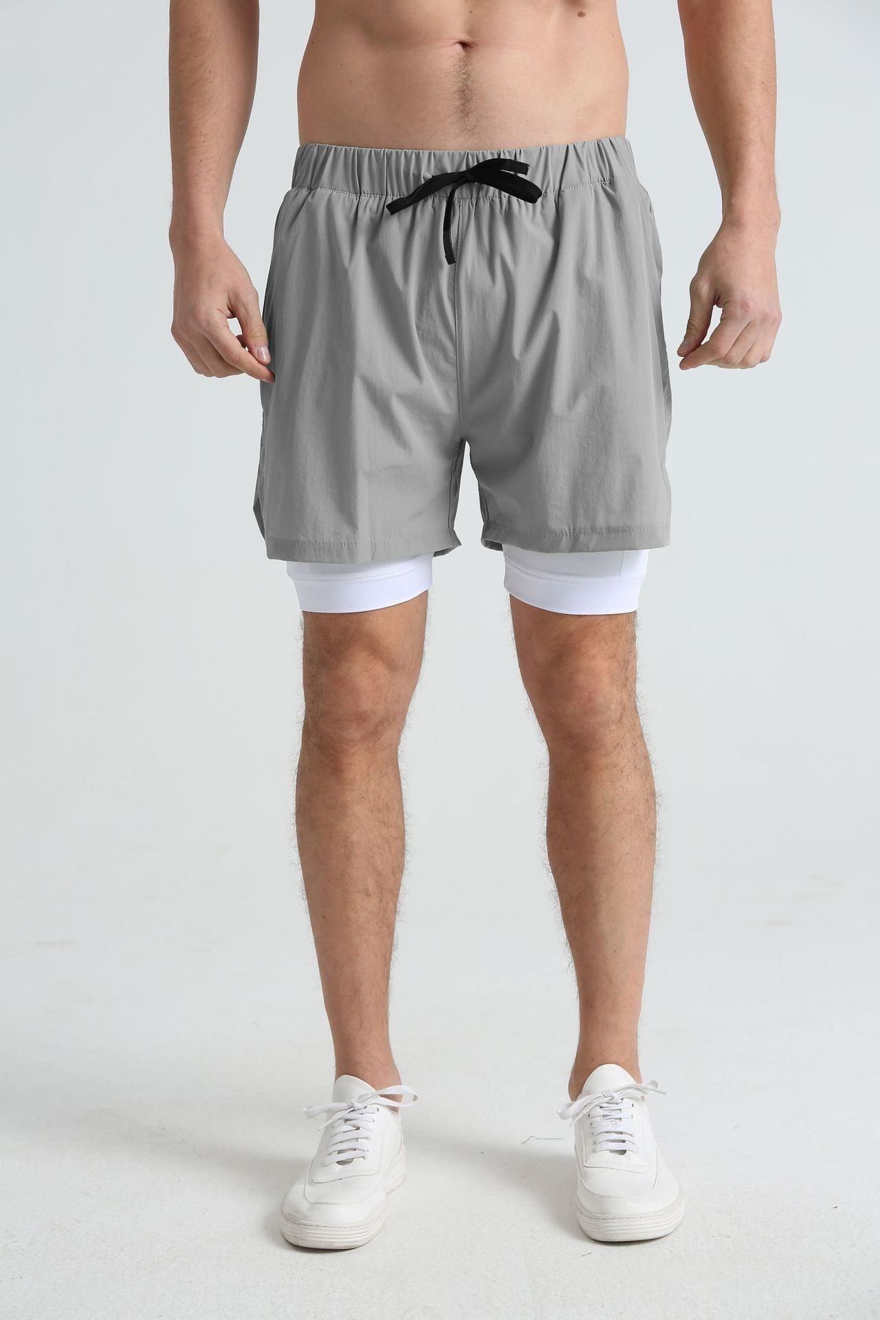 Men's sports double-deck shorts Fitness Quick Dry Training Shorts Casual 2 In 1 Multi-pocket sweatpants Men Gyms Running shorts