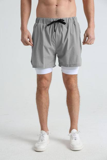 Men's sports double-deck shorts Fitness Quick Dry Training Shorts Casual 2 In 1 Multi-pocket sweatpants Men Gyms Running shorts