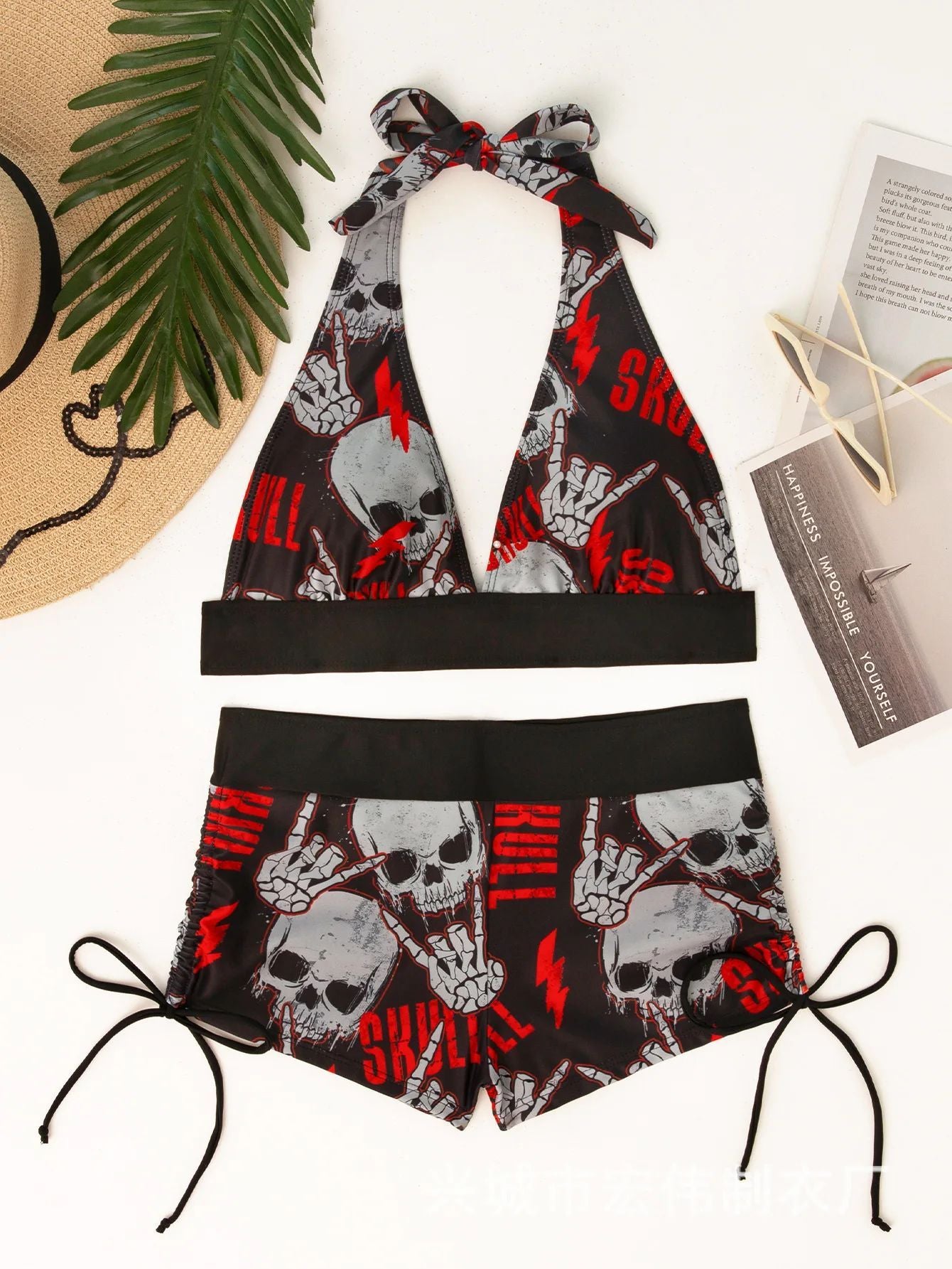 Conservative Skull Print Bikini Women's Swimsuit Flat Briefs New Arrival Swimwear from Mainland China Female Fashionable