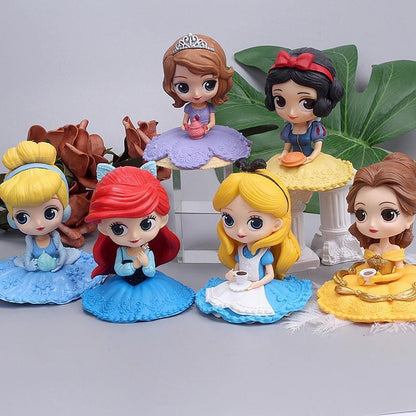 10cm Disney Q Posket Branca de Neve Sofia Alice Bela Sereia Aurora Princesas Bonecas Colecionáveis Modelo Brinquedos Decoração de Bolo