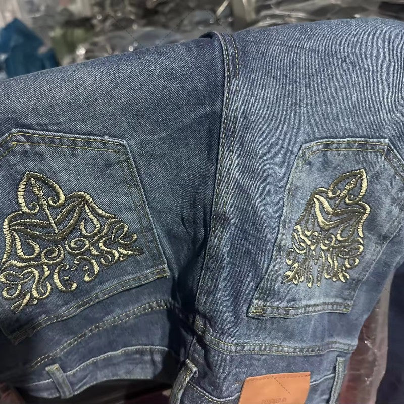 American Y2K Street Harajuku Clothing Retro Pattern Embroidery Washing Jeans Hip-hop Personality Trend Versatile Wide-leg Pants