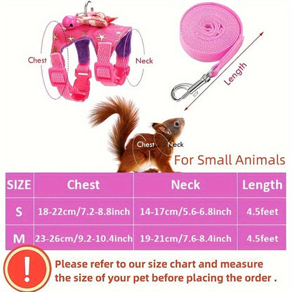 2 pçs/conjunto Arnês e Coleira para Hamster, Conjunto de Caminhada, Roupa para Pequenos Pets com Laço e Sinos, Colete Acolchoado Seguro e Confortável, Roupa para Hamster