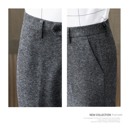 Calças masculinas casuais de mistura quente para outono e inverno, escovadas, design de cintura média, tamanhos 28-38.