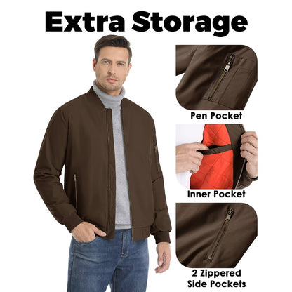 MAGCOMSEN Men's Aviator Jackets Thick Warm Orange Lining Bomber Jackets Fall Winter Casual Windproof Coats