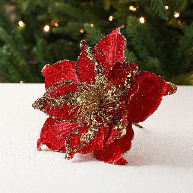 Gold Simulation Christmas Flower Christmas Tree Decorative Flower 20cm Sequin Velvet Ecoration