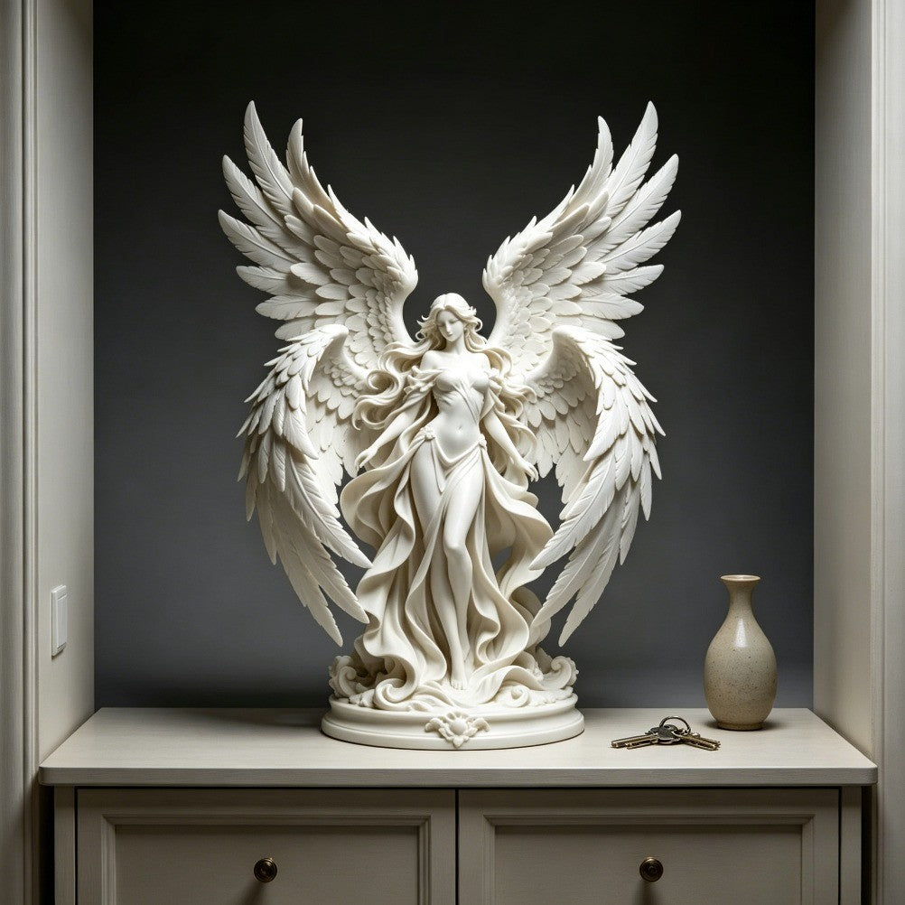 Quadruple Wing Holy Angel Sculpture Neoclassical Goddess Figurine Elegant European Art Statue Tabletop Decor Religious Present