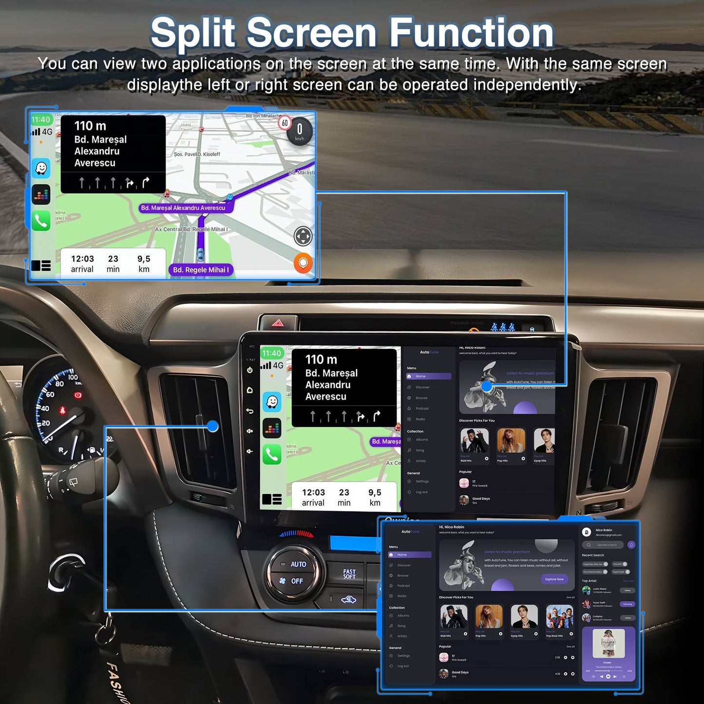 Central Multimídia Automotiva Android 13 de 10,1 polegadas com Tela Dupla 2 DIN, Bluetooth, GPS, Wifi, Reprodutor MP5, 1+16GB com CARPLAY Automático e CarPlay Sem Fio
