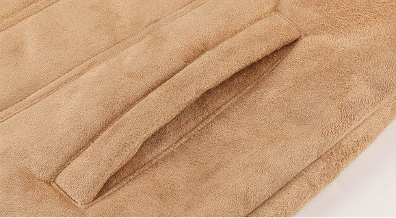 Autumn Winter Coat Men Jacket Vintage Solid Turn-Down Collar Outdoor Training Suede Zip Pocket Lamb Fleece Collar Warm Jacket