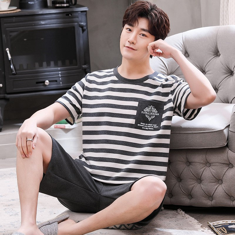 Cotton Summer Thin Men's Pajamas Set Plus Size Short Sleep Tops Pant Sleepwear Suit Male Home Suit Homewear Casual Pyjamas