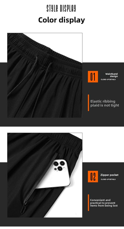 Calça Casual de Seda Gelo para o Verão Fina Solta de Secagem Rápida Elástica Respirável Calça Esportiva Calça Jogger Camisa de Academia Masculina de Futebol Rápido Masculina