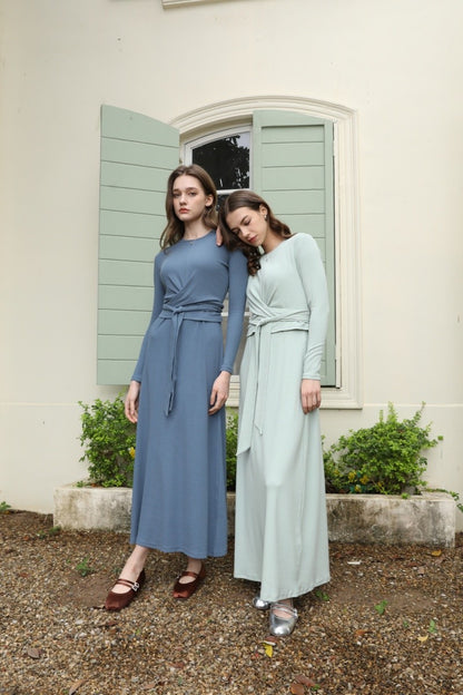 AS 2025 summer ribbing closed-fit wrap tops + Aline dress high Stretch matching