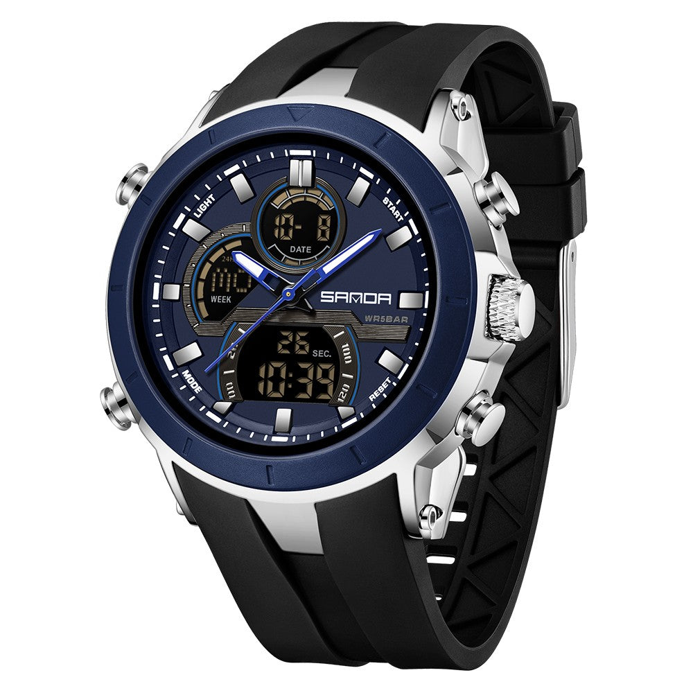 SANDA Mens Watches Countdown Waterproof Alarm Clock Wristwatch Multifunctional Luminous Men Quartz Digital Watch Alarm Clock