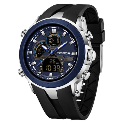 SANDA Mens Watches Countdown Waterproof Alarm Clock Wristwatch Multifunctional Luminous Men Quartz Digital Watch Alarm Clock