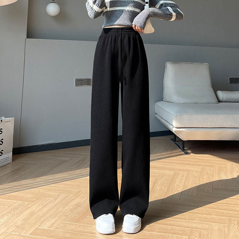 Women's Fleece Wide Leg Pants Winter High Waist Long Pants Loose Casual