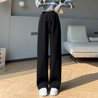 Women's Fleece Wide Leg Pants Winter High Waist Long Pants Loose Casual