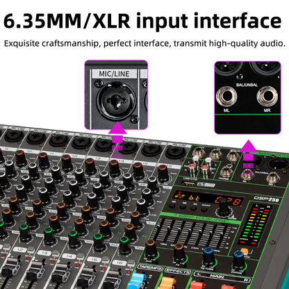 6/8/12/16 Channels Audio Sound Mixer Depusheng Mixing DJ Console USB 48V Phantom Power 256 DSP Effects Sound Table for stage
