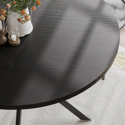 47.2 Inch Round Farmhouse Dining Table, Wooden Kitchen Table for 4, Black Circle Table for Dining Room