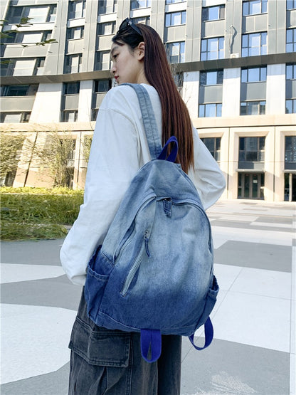 Men's and Women's Backpacks, Student Schoolbags, Large-Capacity Washed Denim Bags