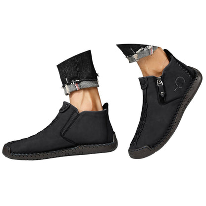 Men'S Fall And Winter Outdoor Padded Warm Leather Stitching Zipper Fashion Low Ankle Boots Composite Slip On Work Boots Botas