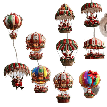 A Set of 10Pcs Santa Claus Parachute Series Handmade Wooden Hanging Ornaments - Perfect Holiday Gift Decoration for Home and Garden