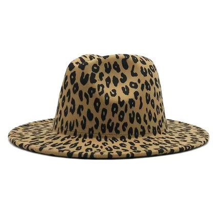 2024 winter fedora hats for women fashion Flat wide Brim Panama Wool Felt Jazz Fedora Hats for men Leopard goth top wedding Hat