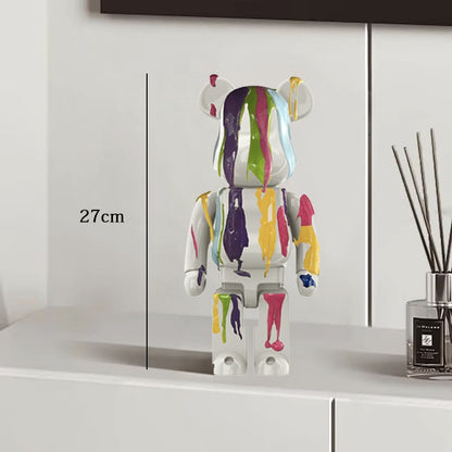 Estátua Urso Graffiti 27cm Bloco Tinta Urso Decoração Enfeites de Resina para Desktop Decoração de Casa Sala de Estar Urso Escultura de Chão Presentes