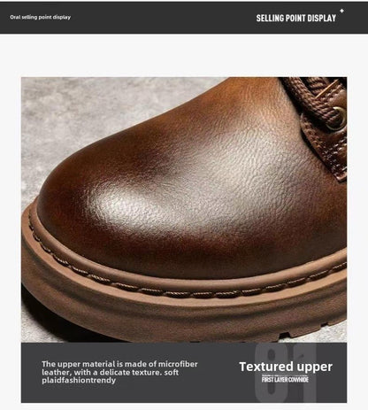 Men's Boots Fashion Motorcycle Boots High-top Casual Leather Boots for Men Plush Warm Winter Boot Non Slip Platform Boot Botas