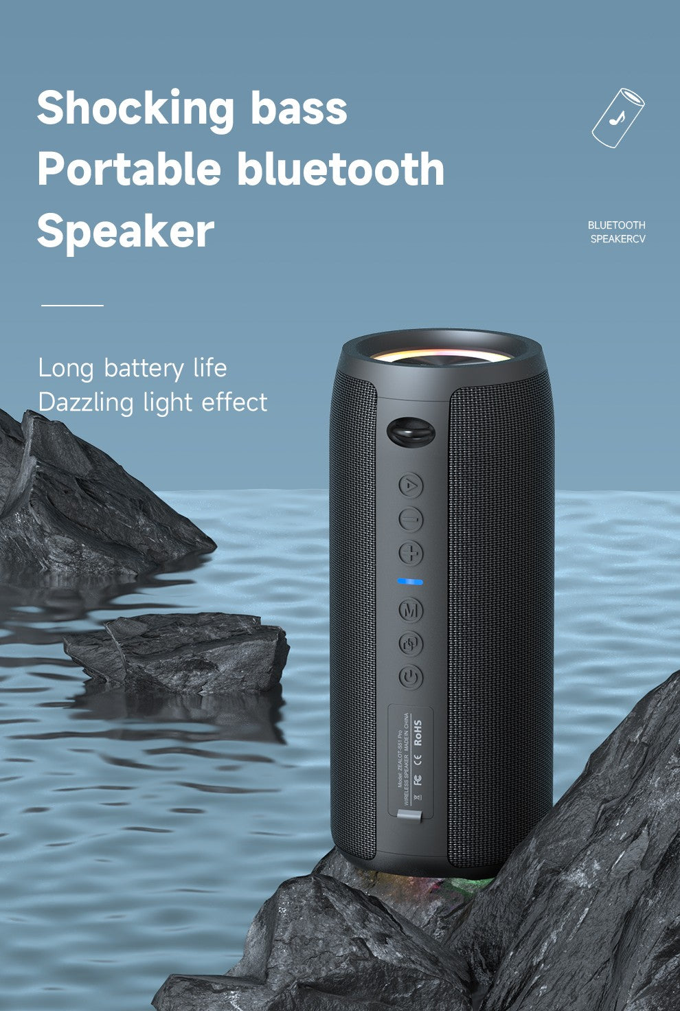 Zealot-S51Pro High-power Bluetooth Speaker 40W 3D Stereo Bass Bluetooth Speaker Portable IPX5 Waterproof Suitable TWS Boom Box