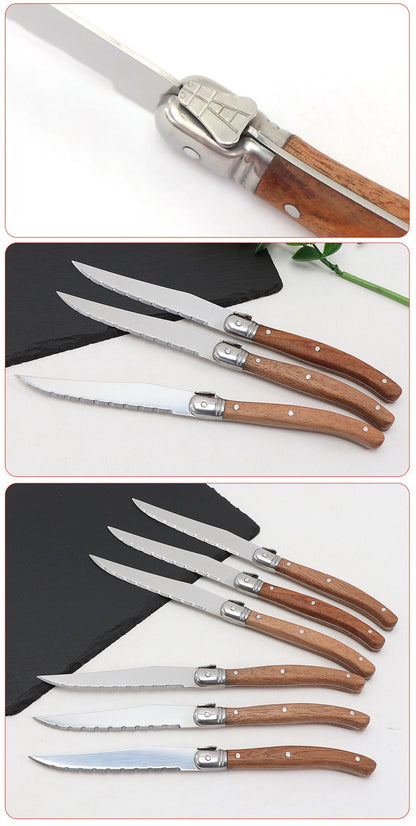 Wood Handle Laguiole Steak Knives Set Sharp Serrated Blade Dinner Knife Cutlery Stainless Steel Table Knives Kitchen 6/8/12pcs